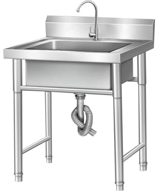 Freistehender Edelstahl-NutzspüLe mit Wasserhahn Und Abfluss, AußEnküChen-Einheiten, Industrielle Und Gewerbliche Einzelbecken-SpüLen für Restaurant, Werkstatt, WaschküChe