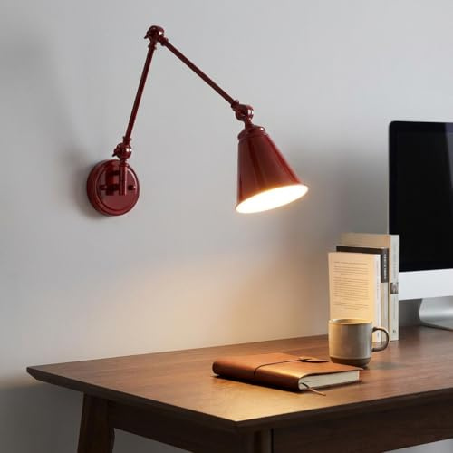 BARCELONA LED Rot Wandlampen-Applikation mit Verstellbarem Arm, Aluminium Hochwertig, Großes Wandlicht, Klassisch Modern Vintage-Industrie-Stil für Schlafzimmer, Wohnzimmer oder Gewerbe