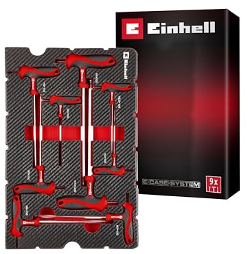 Einhell E-Case Werkzeugeinlage 9-tlg. T-Griff-Schraubendreher-Set | Maschinen- & Fahrzeugmontage | Ø H2–H10 | Kugelkopf | 90°-Klinge | Innensechskant | CrV-Stahl | E-Case-System