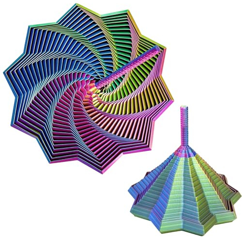 3D Printed Expanded Star, Multi-Faceted Stress Relief Gadgets with Handle, Visual Illusion Whirling Spiral Ornaments