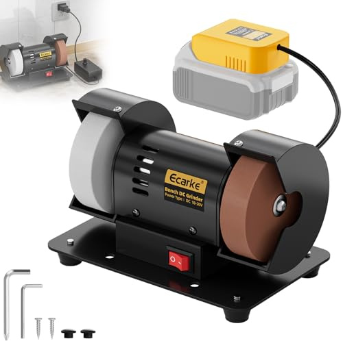 Ecarke 3 Mini Bench Grinder Compatible with Dewalt 20V, Bench Grinder 2000-10000 RPM Variable Speed with AC Adapter, Dual Grinding Wheels for Sharpen Knives, Drills, Steel, Rust Removal, No Battery