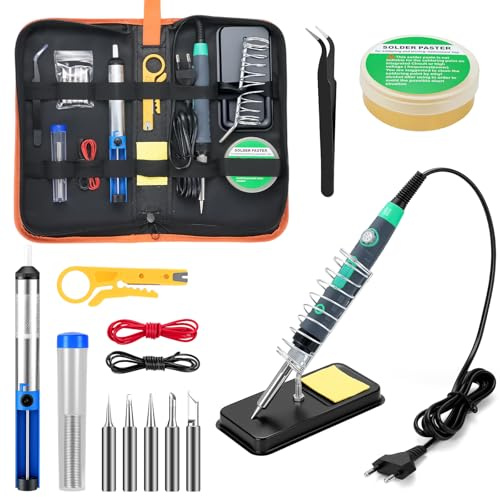 RUIZHI Lötkolben Set, 80W/220V Lötkolben mit Einstellbarer Temperatur 200~450℃, 5 Lötspitzen, Lötset für Elektrische Arbeiten, Prägen, Schnitzen, DIY-Handwerk