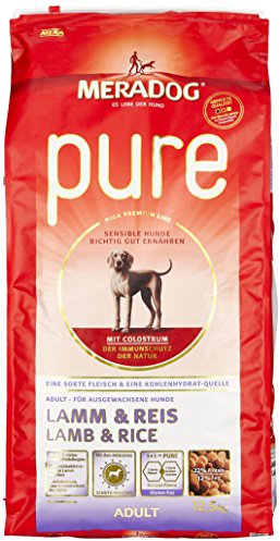 MERA PURE Adult Trockenfutter, Hundefutter ohne Gluten für sensible Hunde mit Lamm und Reis, 12,5 Kg