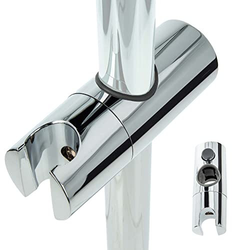 tecuro Handbrausehalterung mit Drucktastenfunktion, 360° drehbar für Wandstange 25 mm verchromt, höhenverstellbar, hochglanzverchromter Kunststoff
