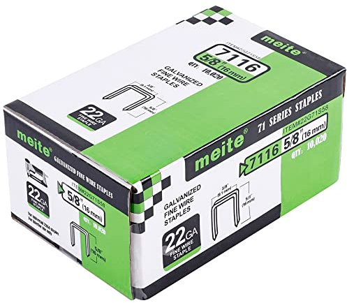meite Type 71/16 mm Staples, Galvanised Type 71 Upholstery Staples for Staple Gun, 22 Gauge, 9.1 mm Crown, Ideal for Carpet, Work Box, Cable, Shed, Fence (10,000 Counts)