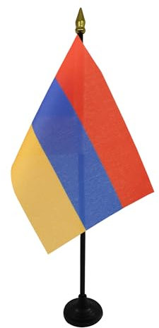 AZ FLAG - Tischflagge Armenien - 15x10 cm Goldene Splitze - Armenische Tischfahne 10 x 15 Cm - Flaggen