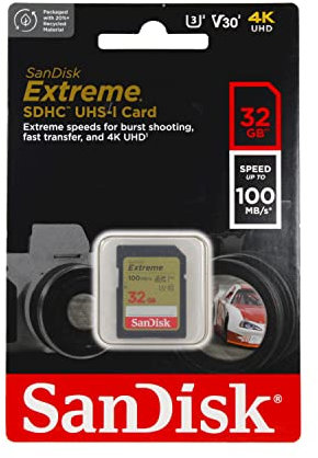 SanDisk Extreme 32 GB SDHC Memory Card, Twin Pack, Up to 90 MB/s, Class 10, U3, V30