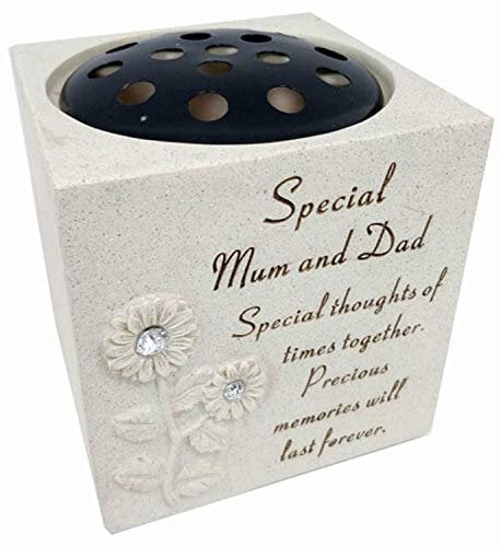 Gedenk-Blumentopf fürs Grab, Topf mit Vers für Blumen, mit Rose-Verzierung, Grabschmuck-Vase Special Mum and Dad