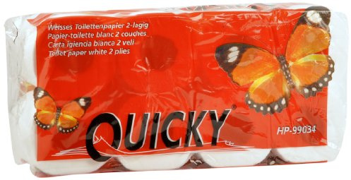 Quicky Toilettenpapier 2 lagig 250 Blatt hochweiß, 4er Pack (4 x 8 Stück)