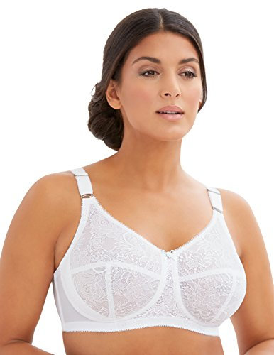 Glamorise Women's Classic Lace Support Bra Soft Cup Full Coverage Bra, White, 40DD