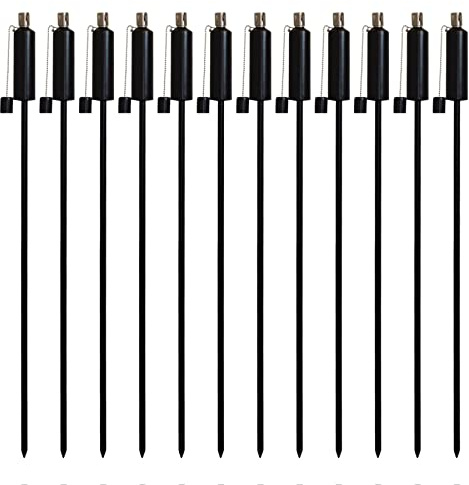 Harbour Housewares Metal Garden Torches - Cylinder - Pack of 12-146cm Black Garden Torches Lighting Modern Outdoor Lighting Paraffin Oil Lamp Candle Flame Lantern for Parties, Outdoor Events, BBQs