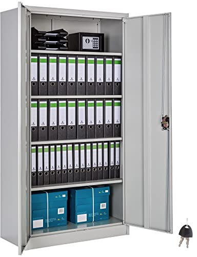 TecTake® Armario Archivador Oficina en Acero, Armario Exterior e Interior con Cerradura, Armario Multiusos con 2 Puertas, 4 Estantes Ajustables y 5 Alturas, Fácil Montaje, 180x90x40 cm - Gris