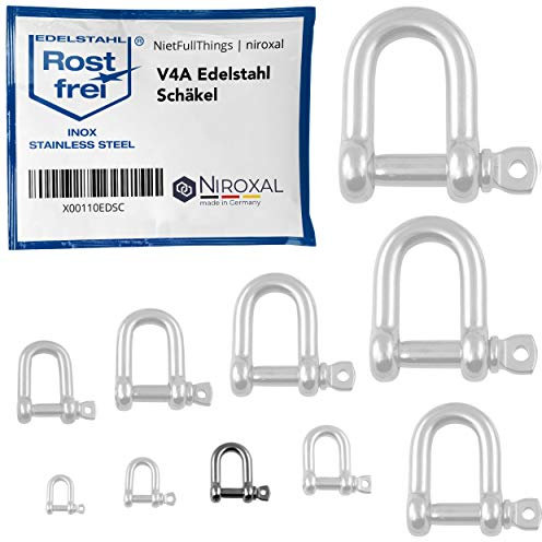 NietFullThings 10 Stueck 6-mm Edelstahl Rund-Scheakel aus V4A Kurze gerade robuste Form Bruchlast 1.500 kg Schäkel 6x21-mm