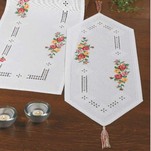 Permin Hardanger Tischläufer Stickpackung Hardanger mit Rosen Zählmuster