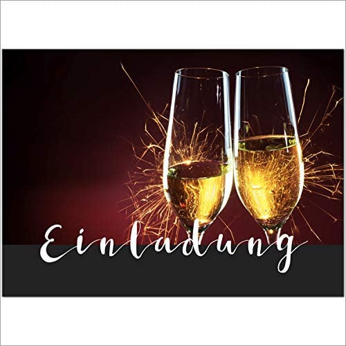 10 x Einladungskarten und 10 Umschläge im Set für jeden Anlass / 2 Sektgläser/Einladung Geburtstag/Party/Einweihung/Feier/Geburtstagseinladungen Din A6