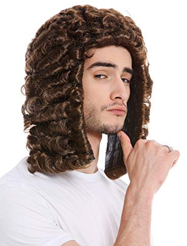 WIG ME UP - PW0171-P6 Perücke Herren Karneval Englischer Lord Edelmann Richter Judge Barock Locken Braun