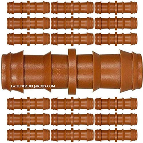 Suinga Pack 50 Enlace Riego por Goteo 16mm | Manguito conector tuberia 16 mm | Enlace Goteo para Manguera de Riego 16mm, marrón