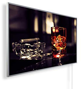Könighaus 1000W Infrarotheizung mit Bild in HD Qualität - inkl. Thermostat - TÜV SÜD + 5 Jahre Garantie - Doppelter Überhitzungsschutz - Infrarot Wandheizung - Motiv: 167. Whisky Zigarre