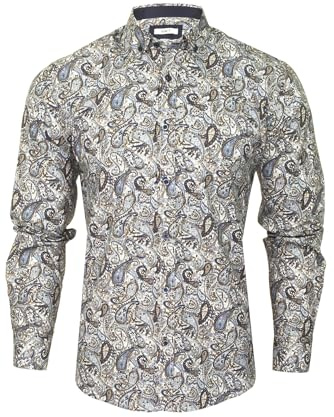 Xact Men's Long Sleeved Paisley Print Shirt, Slim Fit - Mod Retro Partywear, Smart Casual Fashion