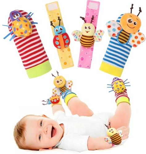 Bloobloomax Wrist Rattle Socks and Foot Finder, Baby Toys for 0-12 Months