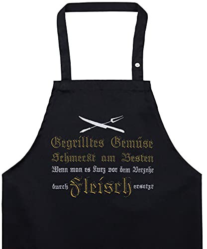 EXPRESS-STICKEREI BBQ Grillschürze - Lustige Kochschürze für Grillfans - Verstellbare Latzschürze - Küchenschürze mit Spruch Gegrilltes Gemüse schmeckt am besten wenn man es durch Fleisch ersetzt