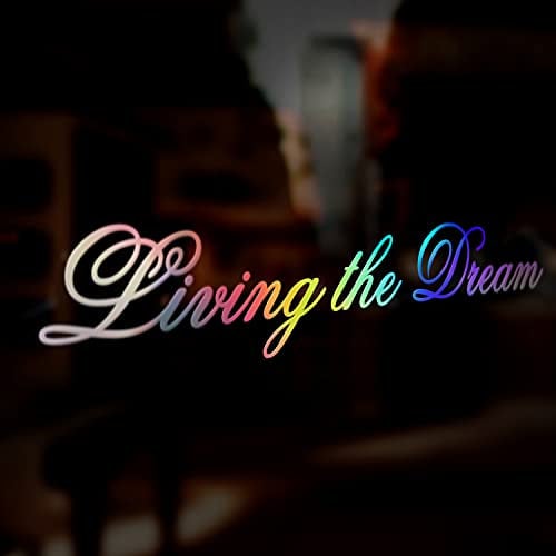 Living The Dream Sticker, Vinyl Decal Car Sticker, Oil Slick Chrome Reflective Holographic Iridescent Window Sticker, Funny Motorhome Caravan Vanlife Sticker, 200mm V2
