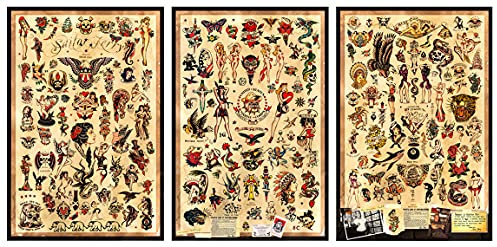 PosterOffice 3 – Sailor Jerry Tattoo Flash Poster entworfen von Schilder – jedes Poster ist 30,5 x 45,7 cm groß – authentische Drucke mit holografischer fortlaufender Nummerierung für Authentizität