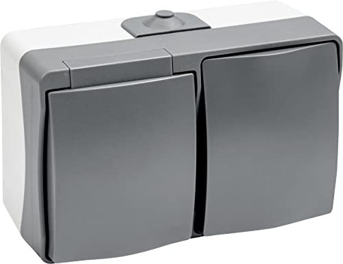 Meister Cave 7407040 - Interruptor de pared horizontal de 2 vías, montaje en superficie, protección IP44 contra salpicaduras para habitaciones húmedas, sección transversal de hasta cable de 2,5 mm²,