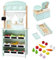 mamabrum 2-in-1 Kaufladen & Theater-Set, Holz-Marktstand mit Waage & Bezahlterminal, 16-teilbares Obst & Gemüse, Vorhang & Kreidetafel - Spielset für Kinder (21 Teile)