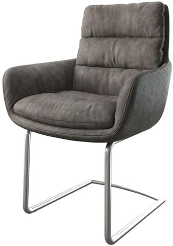 Schwingstuhl Abelia-Flex mit Armlehnen Freischwinger rund Edelstahl Mikrofaser Anthrazit Vintage