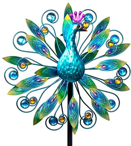 VEWOSTAR Outdoor Wind Spinner 58 inch Metal Peacock Wind Spinner Double Peacock Wind Sculpture for Garden Yard Patio Decoration