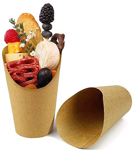 HINMAY 50 Pcs Disposable French Fries Holder, 12oz Paper French Fry Cups Charcuterie Cups for All Occasions (12oz, Brown)