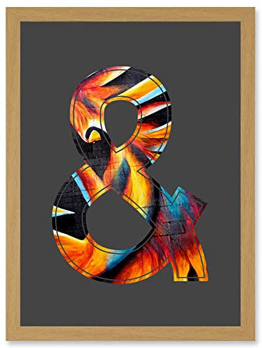 Wee Blue Coo Symbol & And Ampersand Sign Golden Bird Decorative Graffiti Mural Alphabet Initial Stencil Artwork Framed Wall Art Print A4