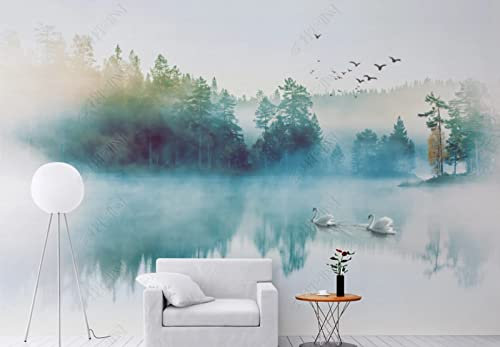 Papier peint intissé forêt brumeuse Décoration Murale Poster Tableaux Muraux Tapisserie Photo Trompe l'oeil Salon Chambre art mural 350CM(W)*256CM(H)