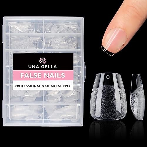 UNA GELLA Capsule Américaine Ongle Ballerine Extra Court, 504 Pièces 12 Tailles, Formes Coffin en Acrylique Full Cover, Faux Ongles Autocollants pour DIY et Studio à Domicile