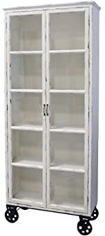 Vitrine Vintage Provence Landhaus Shabby Chic Cremeweiß Räder