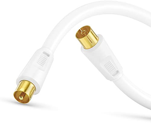 Perfect Antennenkabel SAT Kabel Koaxialkabel Satelitenkabel TV 3,00m mit Ferrite, 4-fach geschirmt, IEC-Stecker auf IEC-Buchse, für HDTV, Receiver, Satelit, DAB, Radio, weiß
