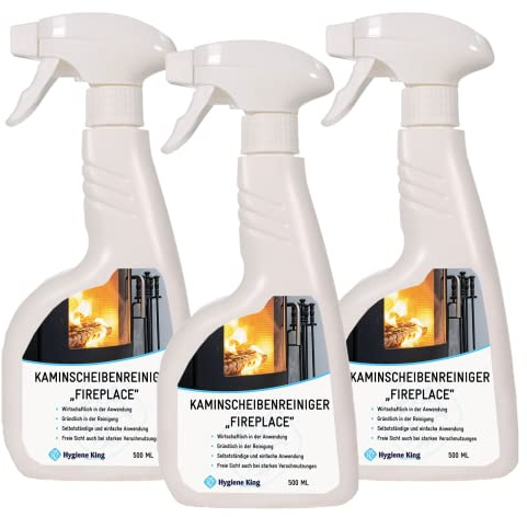 Hygiene King | Kaminscheibenreiniger | Kaminglasreiniger | 3x500 ml | Anwendungsfertig mit Sprühkopf | extra stark gegen Ruß, Ablagerungen & Flecken | Made in Germany