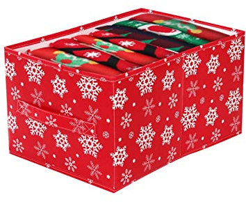 7 Gittern Weihnachten Aufbewahrungsbox, Faltbare Aufbewahrungskorb, Stoff Aufbewahrungsbox mit Schneeflockenmuster, Aufbewahrung Box für Kleidung, Hosen, Christbaumkugeln (1 Stück, S: 25 x 36 x 20cm)