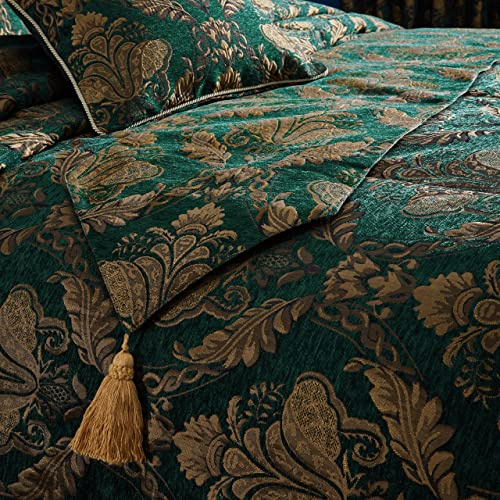 Paoletti Shiraz Runner | Elegant Damask Gold Embroidered Chenille Style Tasseled Accent