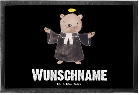 Mr. & Mrs. Panda 40 x 60 cm Personalisierte Fußmatte Pastor Herz - Personalisierte Geschenke, Türvorleger personalisiert, Kirche, Rente, Theologe,