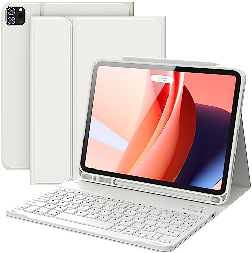 CHESONA Custodia per iPad Pro 11 con tastiera, custodia per iPad Air di quinta generazione con tastiera, rimovibile, supporto per iPad Air 5a/4a generazione 10.9, tastiera iPad Pro 11, bianco