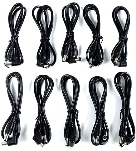 Music Store DC Kabel, 10er Pack, Anschlusskabel für Effektgeräte, Gerader und Angewinkelter Hohlstecker, 60 cm Lang