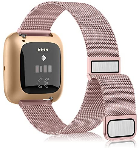 Mugust Correa para Fitbit Versa/Fitbit Versa 2,Correas Metalica de Acero Inoxidable Pulseras Repuesto para Fitbit Versa 2/Versa/Versa Lite/Versa SE(Rosa)