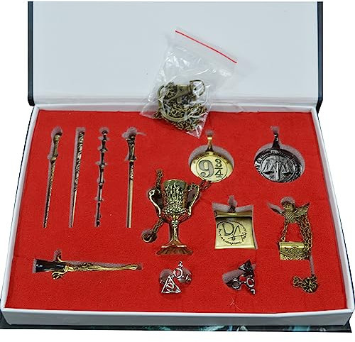 PIUMOJ Harry Wand Set With Chestplate, Owl Necklace, Letter Necklace, Holy Grail, Flying Broom - Wizarding World Accessories, 12pcs