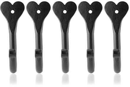 Fayesia Black Hooks - Blacksmith Handcrafted Decorative Wall Mounted Coat Hooks for Hanging Coats, Towels, Bags, Keys and More - Screws Included - Set of 5 (Heart)