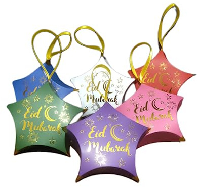 30 Stück Eid Mubarak Süßigkeitenbox 6 Farben Party Favor Box Leckerli-Boxen Eid Sweet Candy Geschenkbox