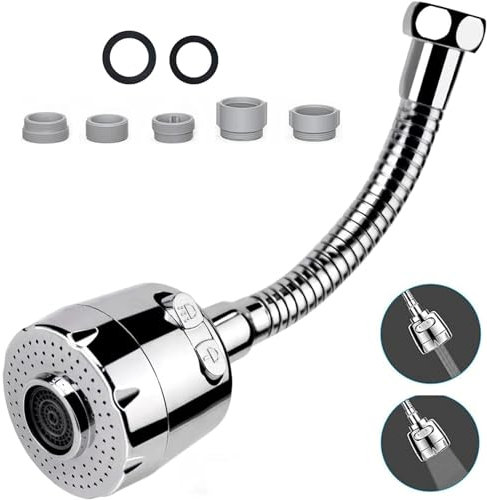 Rallonge Robinet avec 2 Modes 25cm,Flexible Embout Robinet Cuisine,Brise Jet Robinet Cuisine à 360° degrés,Rallonge Robinet de Cuisine,Aérateur Robinet Cuisine (25 cm, 2 modes)
