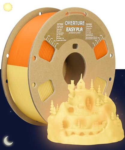OVERTURE Easy PLA 1.75 mm 3D Druckerfilament, 1kg (2.2 lbs), Verstärkt Zähigkeit PLA, Maßgenauigkeit +/- 0,02 mm (Orange Glow in Dark)