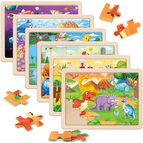 SYNARRY Wooden Jigsaw Puzzles for Kids Age 3+, 6 Packs 60 Piece Children’s Jigsaw Puzzles